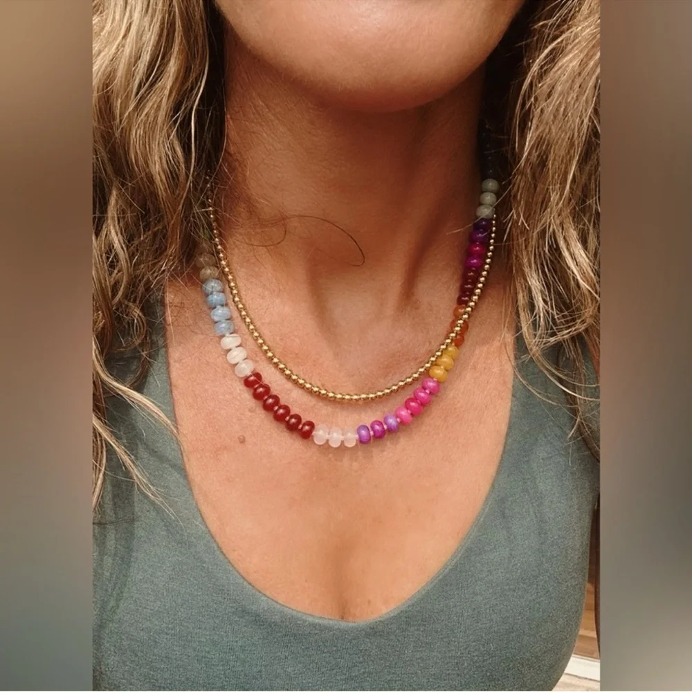 Colorful Rainbow Stone Beaded Choker Necklace 
Adjustable - Picture 2 of 12